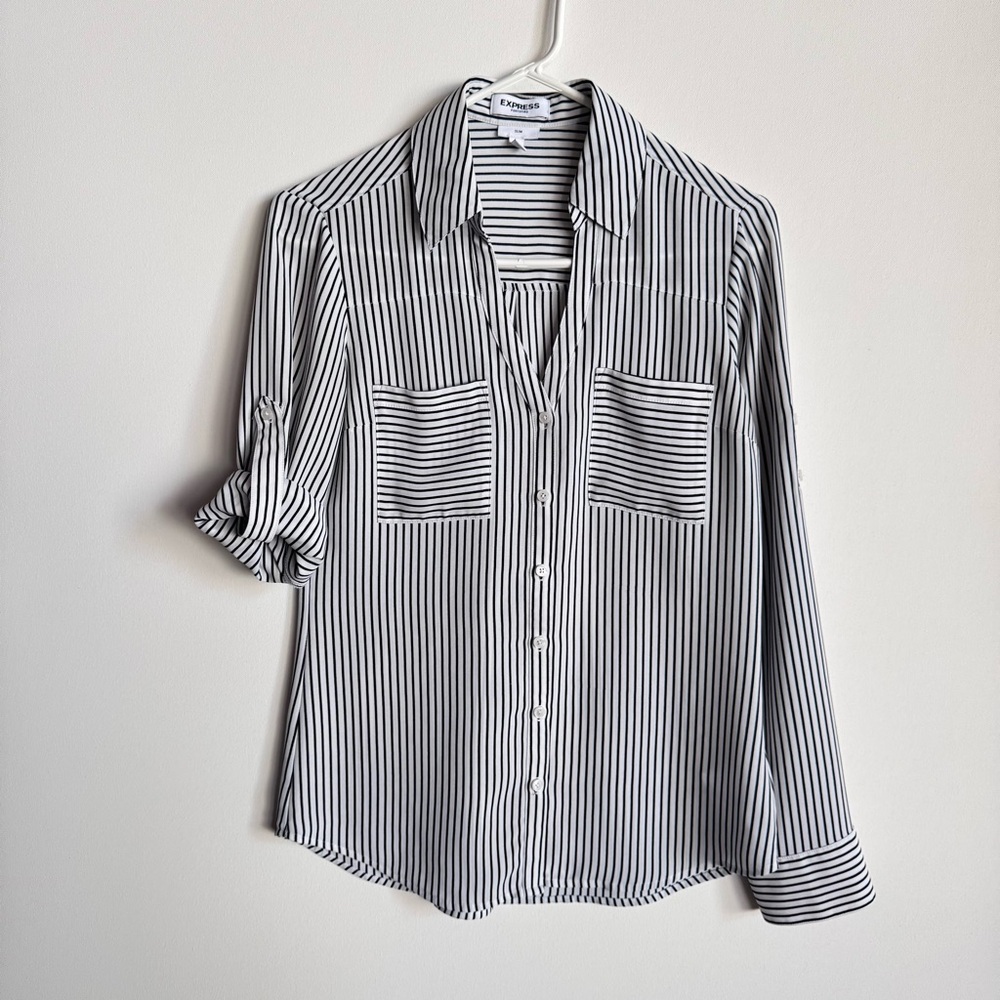 Express Black and White Striped Blouse